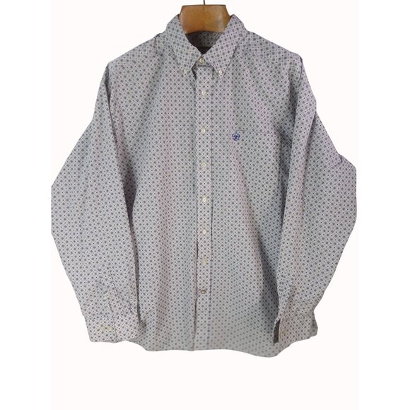 Ariat Other - Ariat Mens Button Down Long Sleeve Shirt Size XXL Blue White Geometric